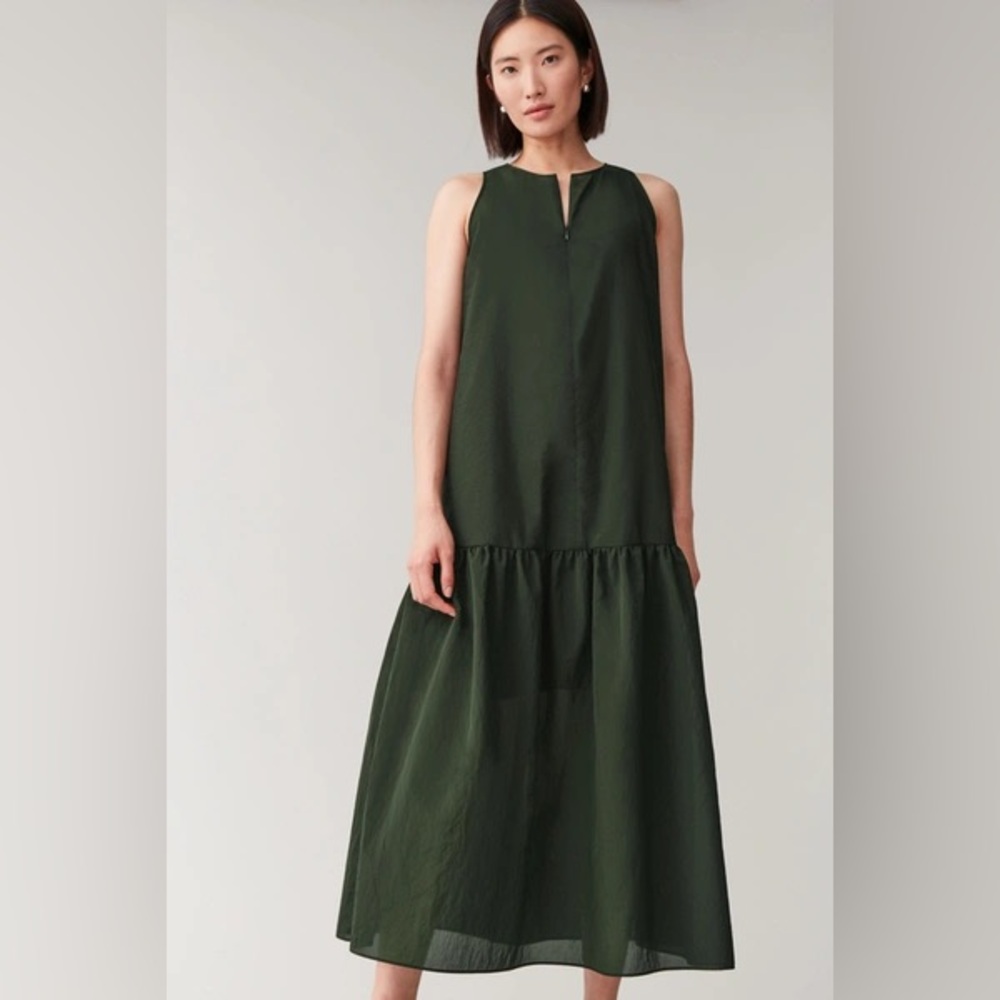 Cos sleeveless frilled dress in green